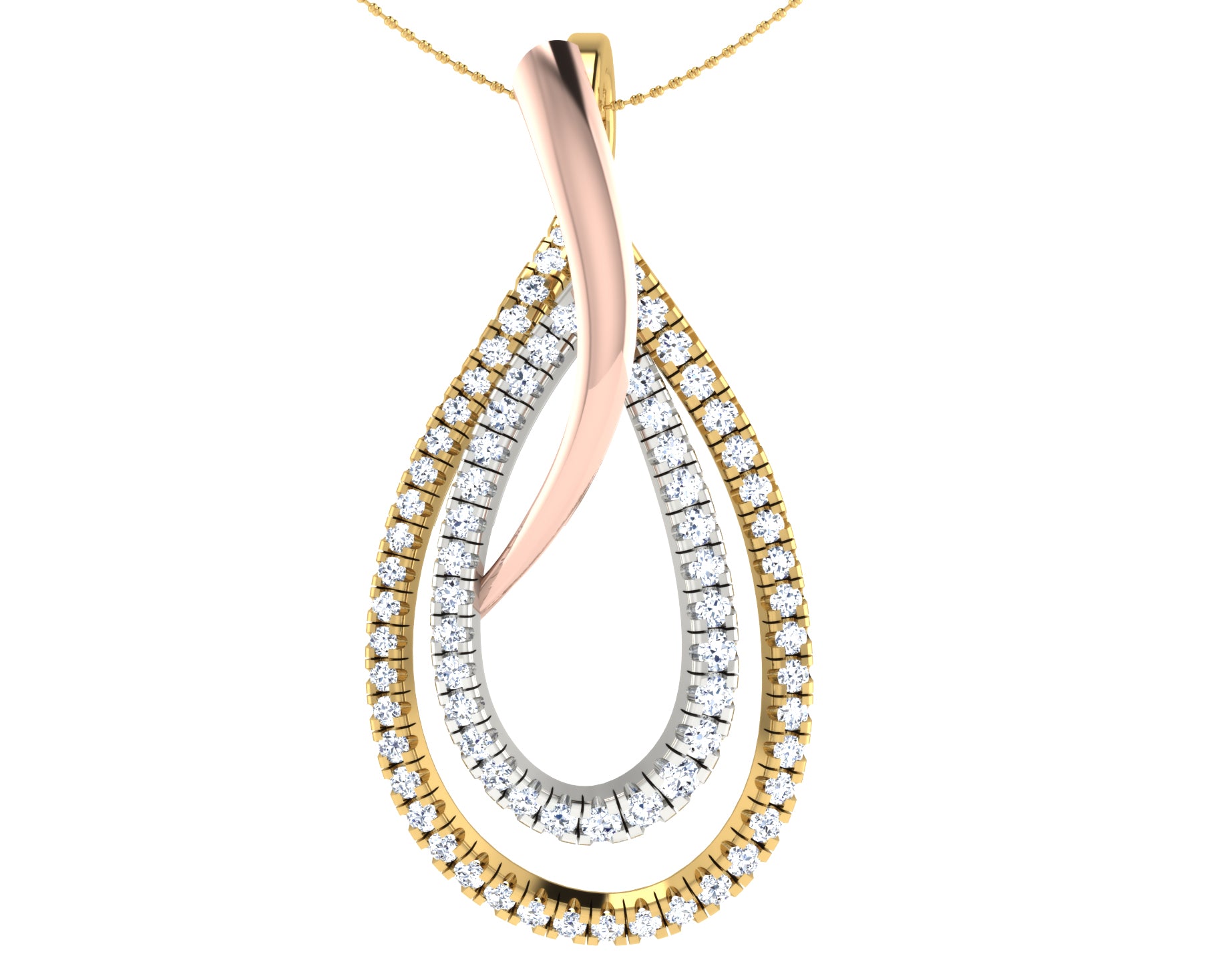 Nidal Jewels | Dual Petal Rosegold and Gold Diamond Pendant Set