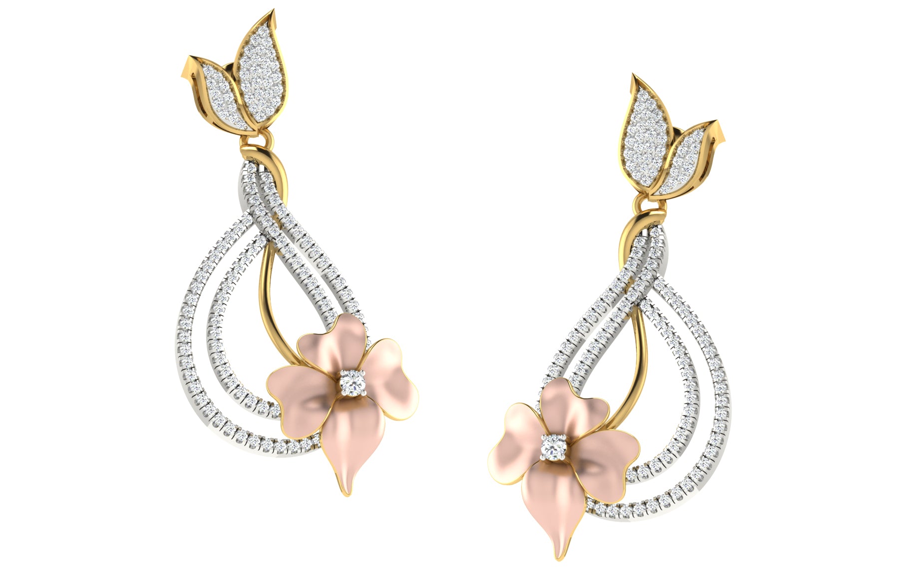 Nidal Jewels | Orchid Drop Gold and Rosegold Diamond Pendant Set