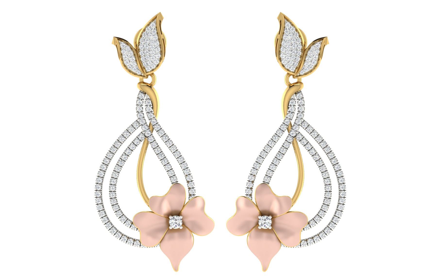 Nidal Jewels | Orchid Drop Gold and Rosegold Diamond Pendant Set