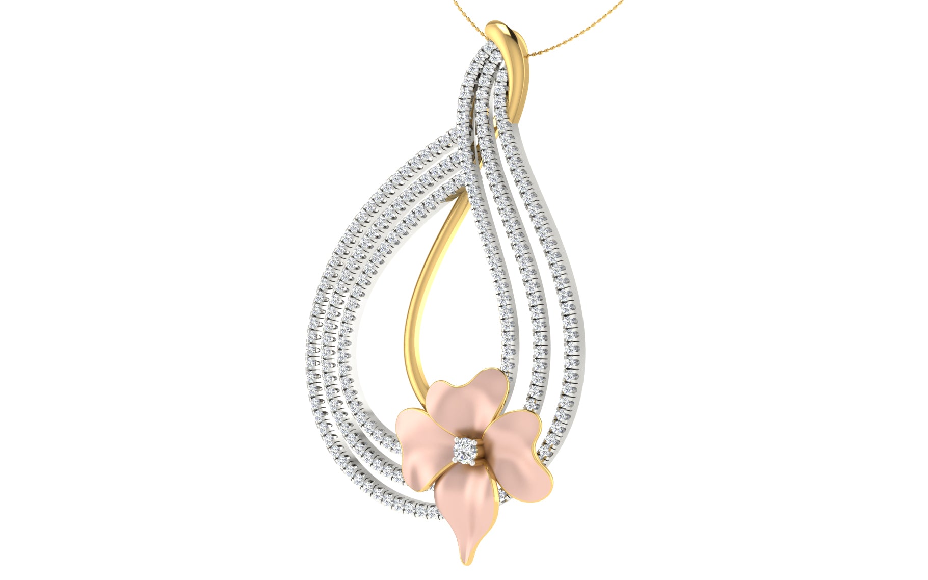 Nidal Jewels | Orchid Drop Gold and Rosegold Diamond Pendant Set