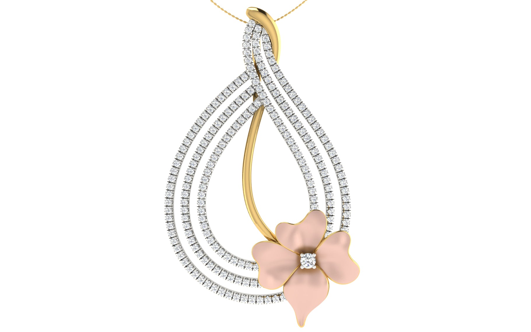 Nidal Jewels | Orchid Drop Gold and Rosegold Diamond Pendant Set