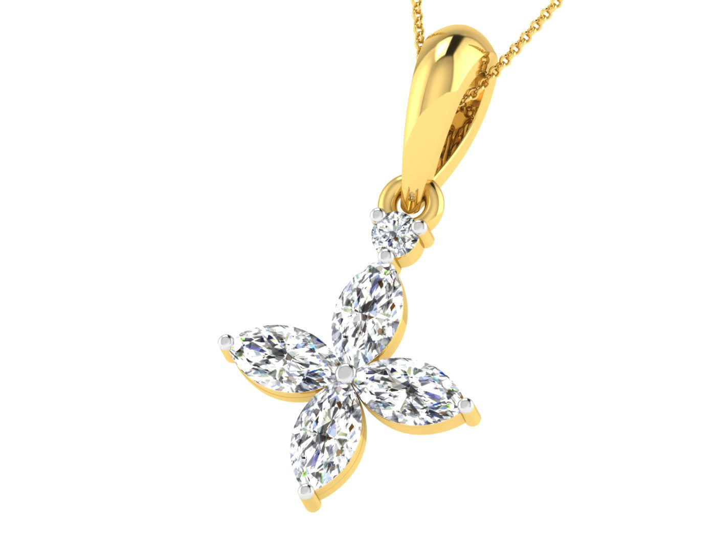 Nidal Jewels | Gold Floral Diamond Solitaires Pendant - Nidal Jewels