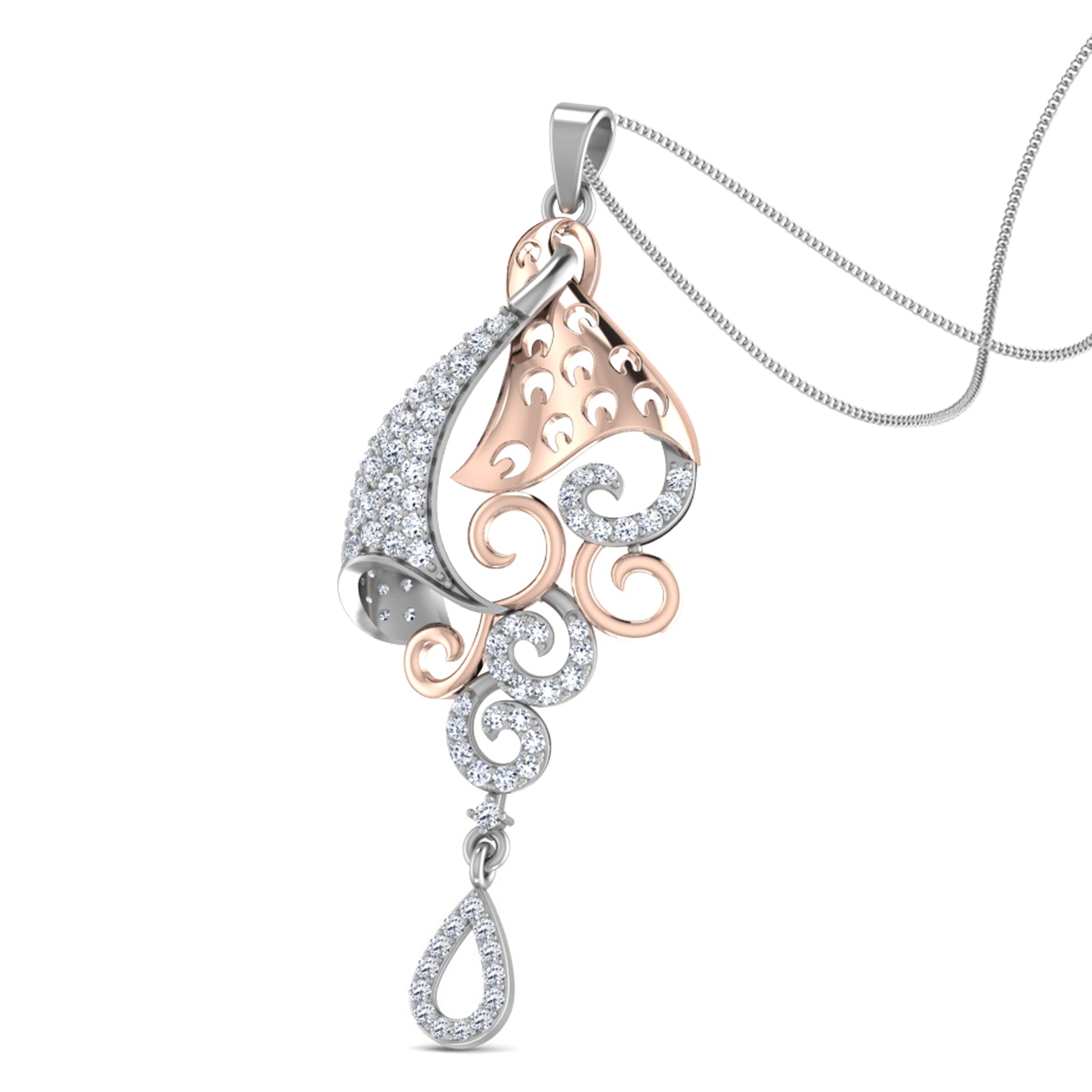 Nidal Jewels | Intricate Filigree Teardrop Rose Gold and Diamond  Pendant - Nidal Jewels