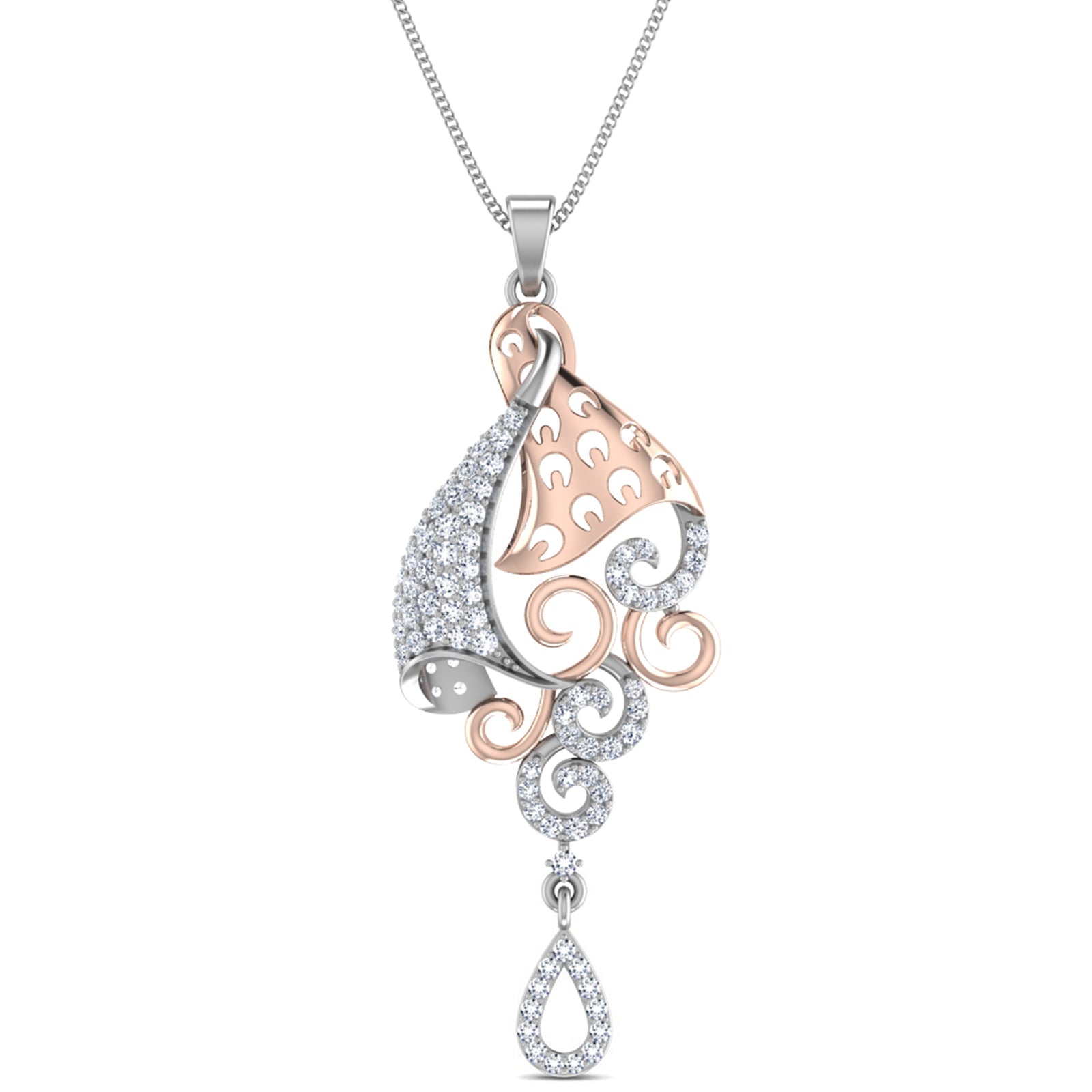 Nidal Jewels | Intricate Filigree Teardrop Rose Gold and Diamond  Pendant - Nidal Jewels