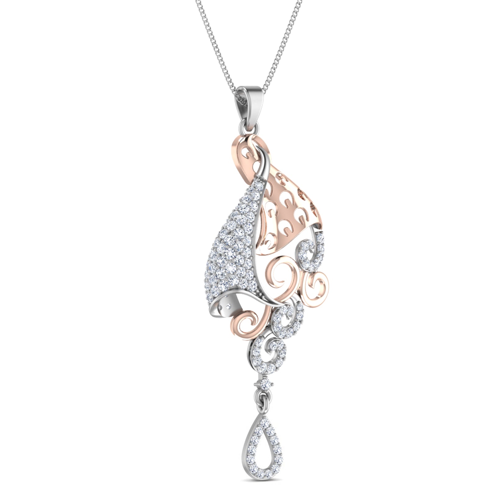 Nidal Jewels | Intricate Filigree Teardrop Rose Gold and Diamond  Pendant - Nidal Jewels