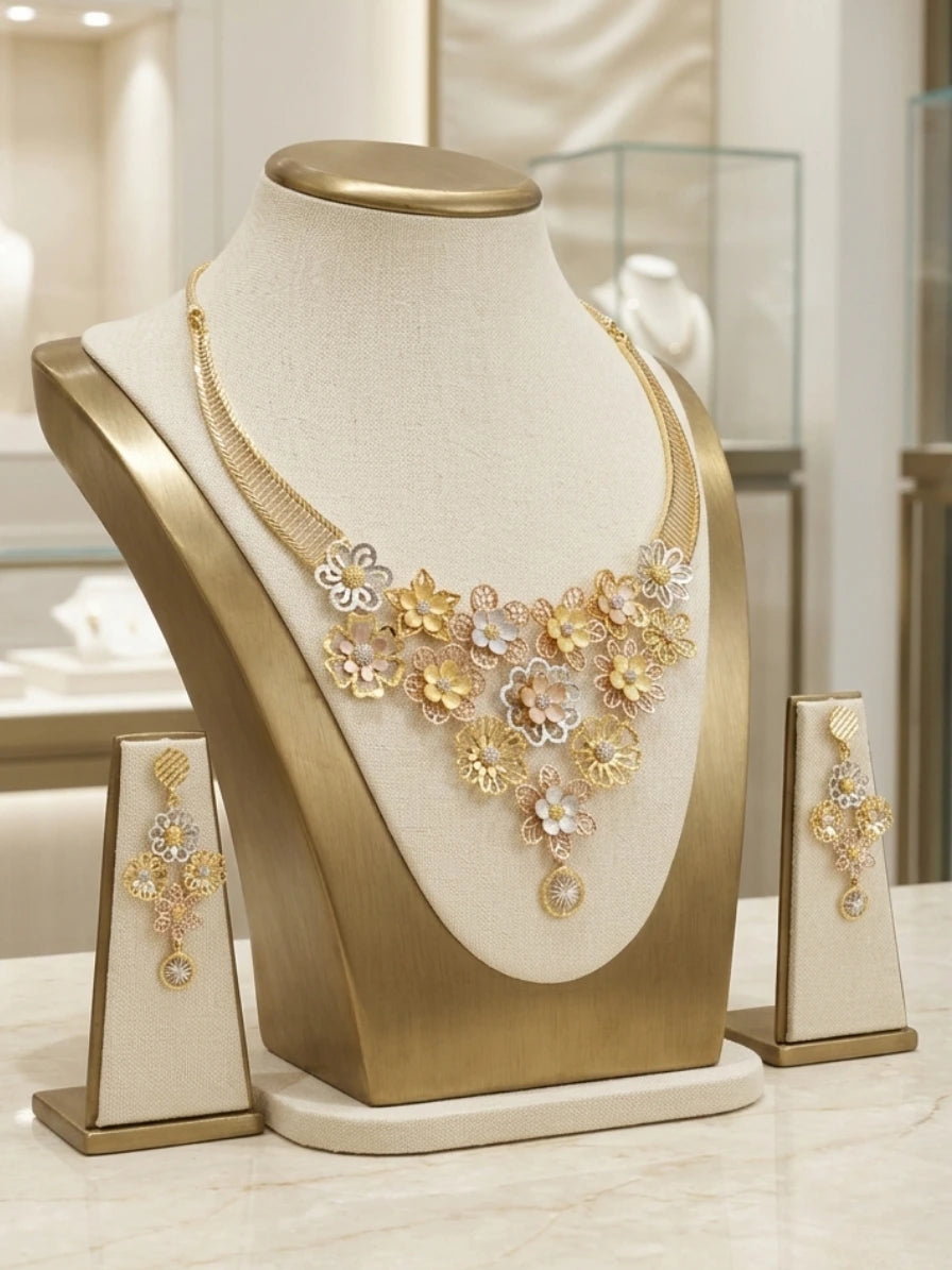 Turkish Gold Floral Necklace & Earrings Set | Nidal Jewels