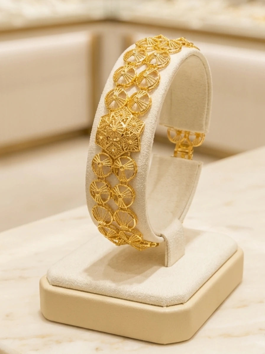 Turkish Gold Double Row Geometric Link Bracelet | Nidal Jewels