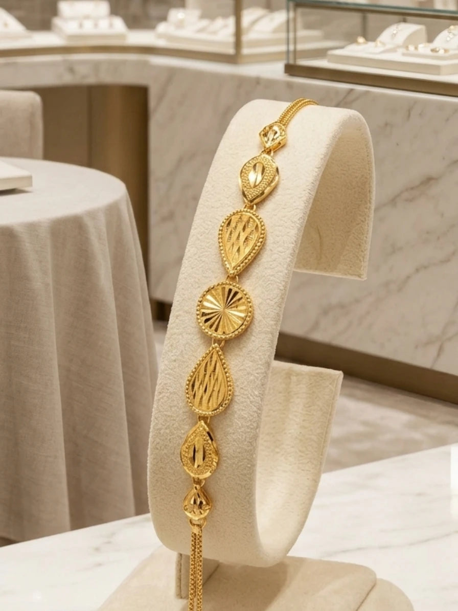 Turkish Gold Teardrop & Sunburst Design Bracelet | Nidal Jewels