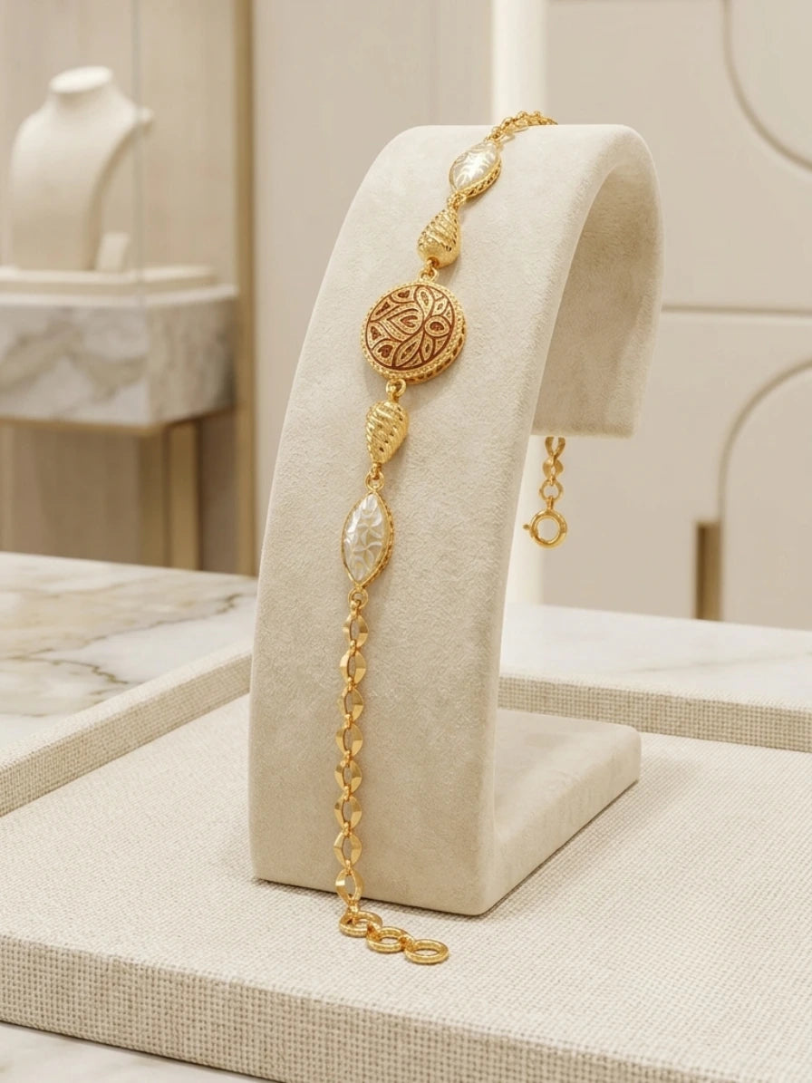 Turkish Gold Oval Design Bracelet | Nidal Jewels