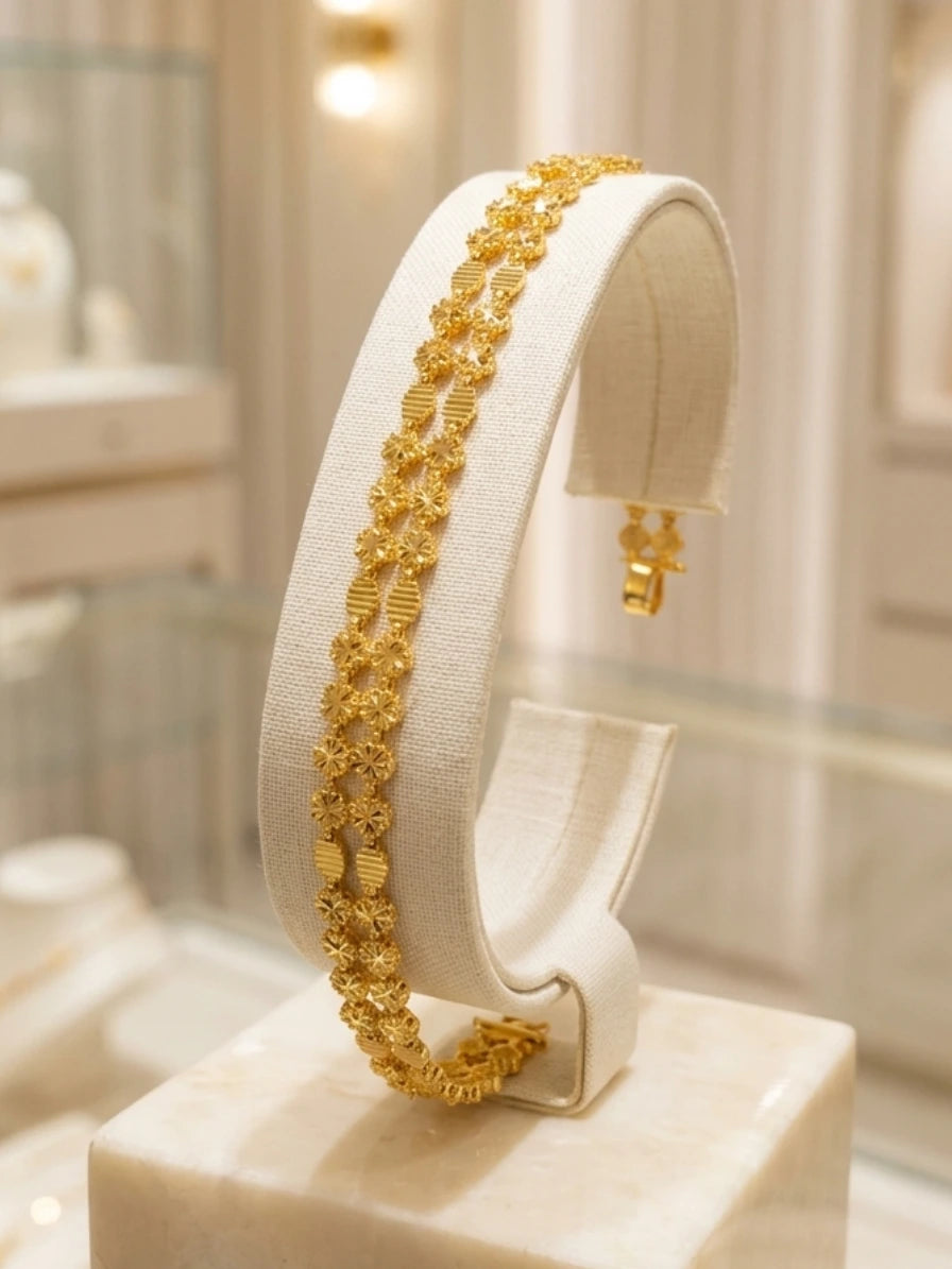 Turkish Gold Floral Link Bracelet | Nidal Jewels