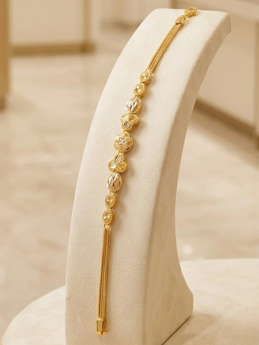 Turkish Gold Textured Bead Chain Bracelet | Nidal Jewels