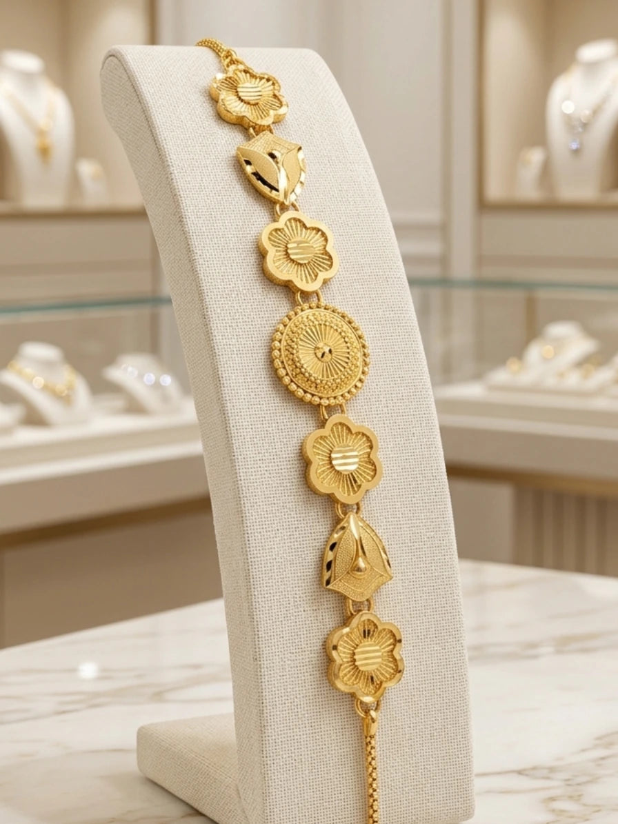 Turkish Gold Floral & Sunburst Design Bracelet | Nidal Jewels
