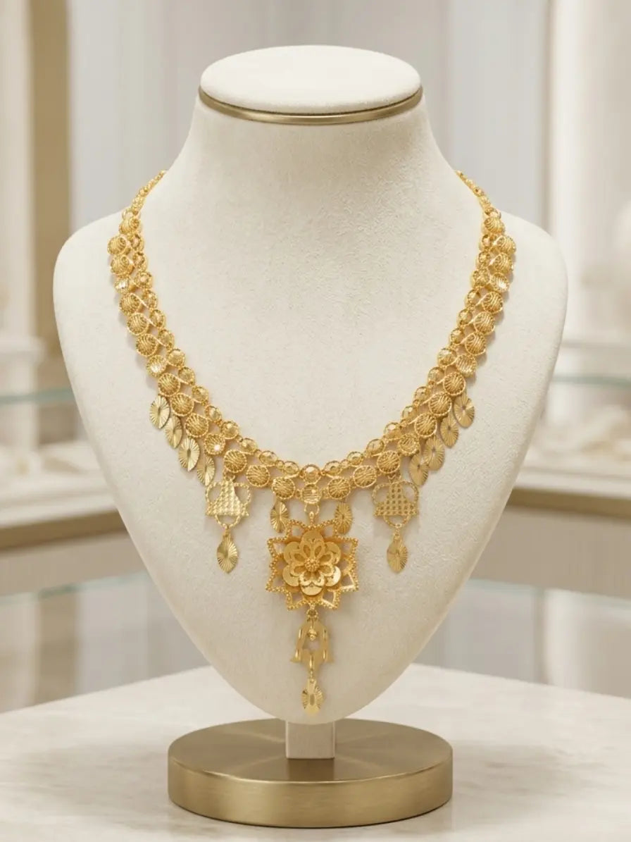 Turkish Gold Layered Floral Pendant Necklace | Nidal Jewels