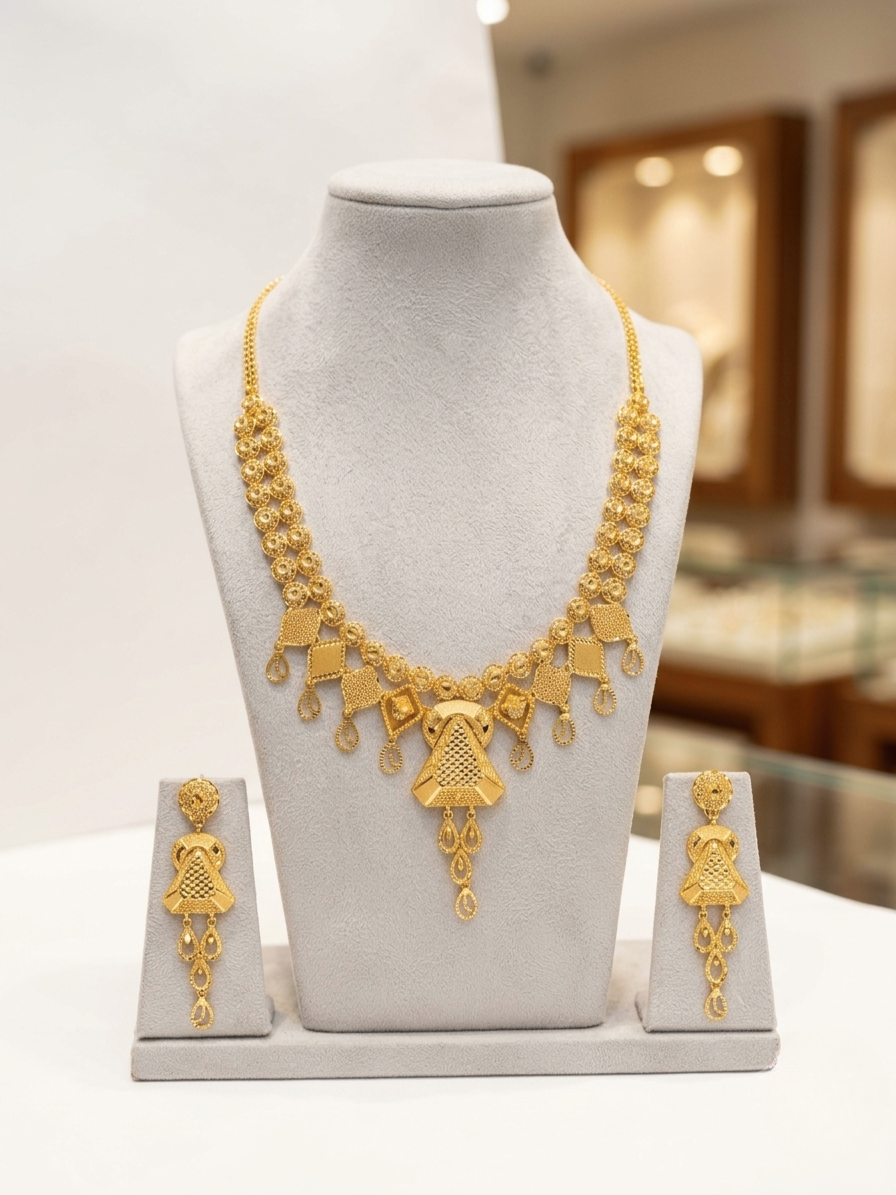 Turkish Gold Geometric Necklace & Earrings Set | Nidal Jewels