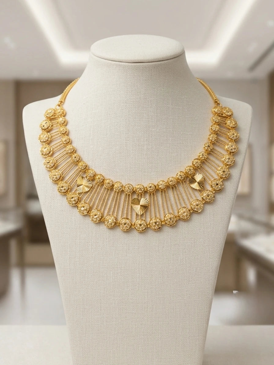 Turkish Gold Heart Motif Statement Necklace | Nidal Jewels