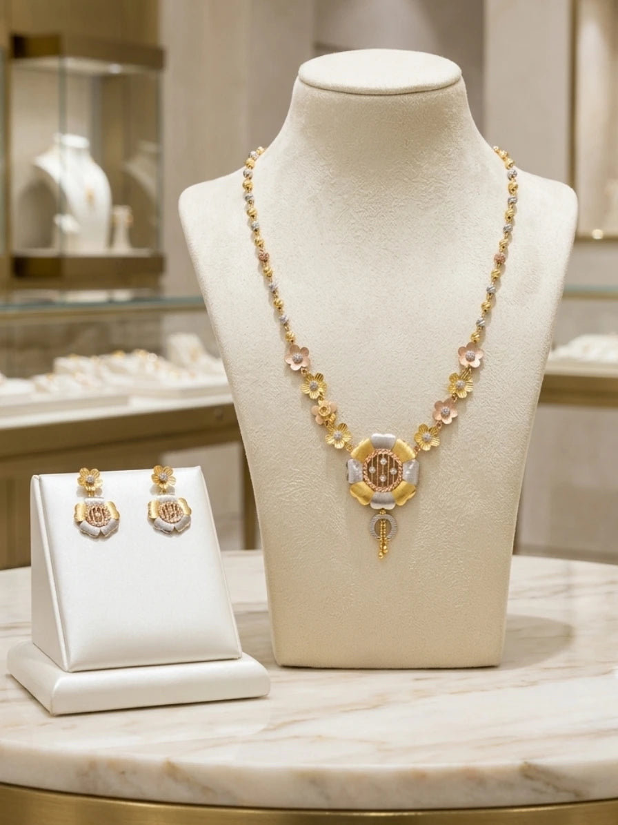 Turkish Gold Floral Multicolour Necklace & Earrings Set | Nidal Jewels