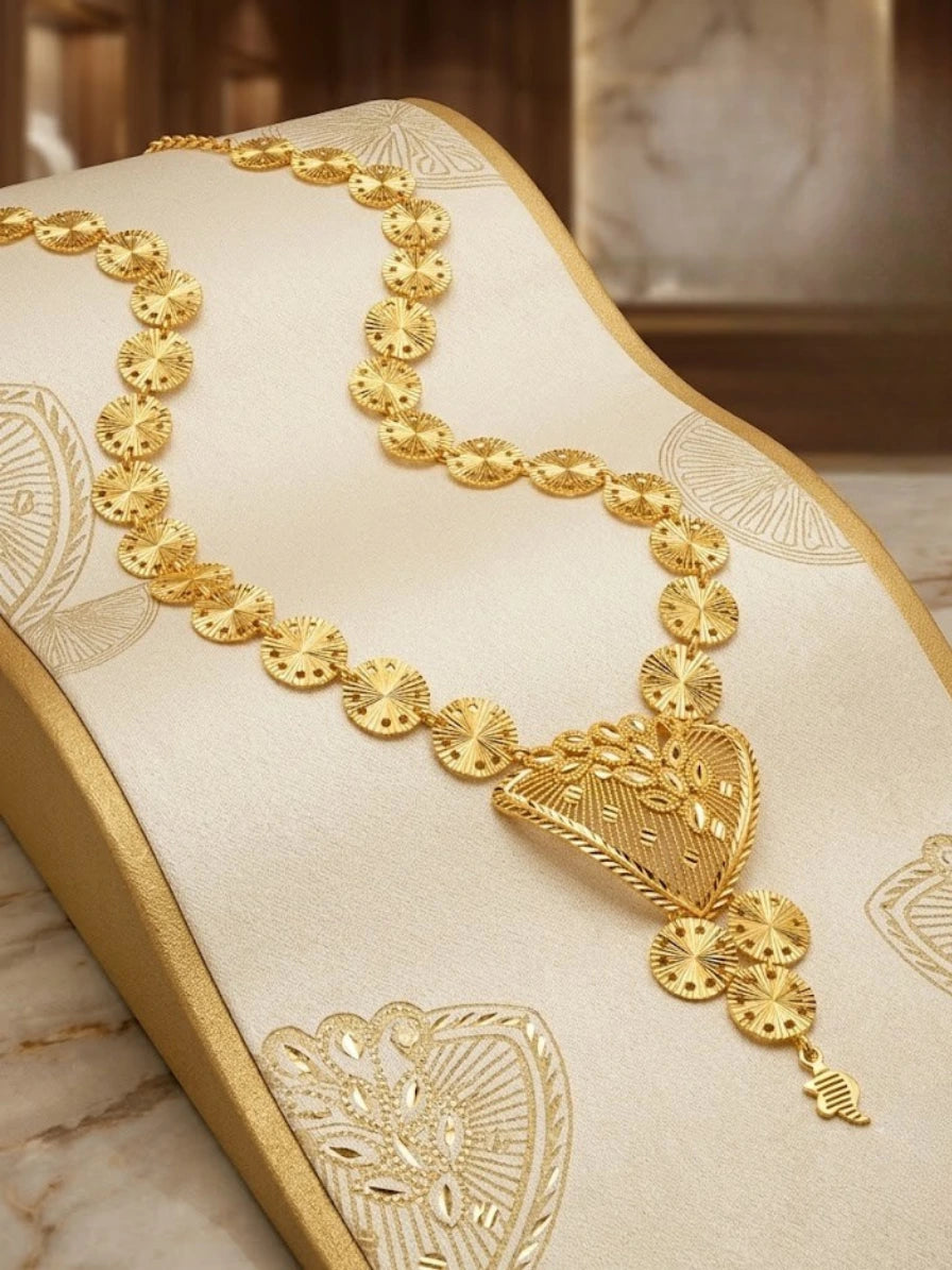 Turkish Gold Sunburst Link Necklace with Ornate Pendant | Nidal Jewels
