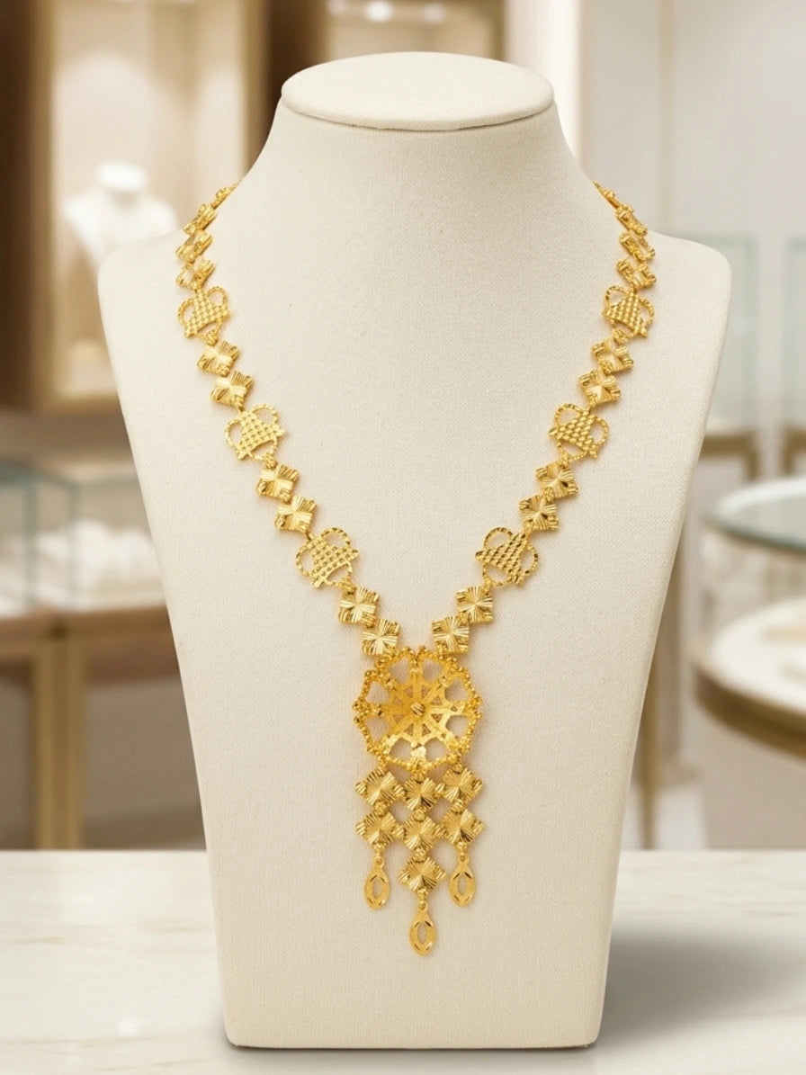 Turkish Gold Geometric Filigree Pendant Necklace | Nidal Jewels
