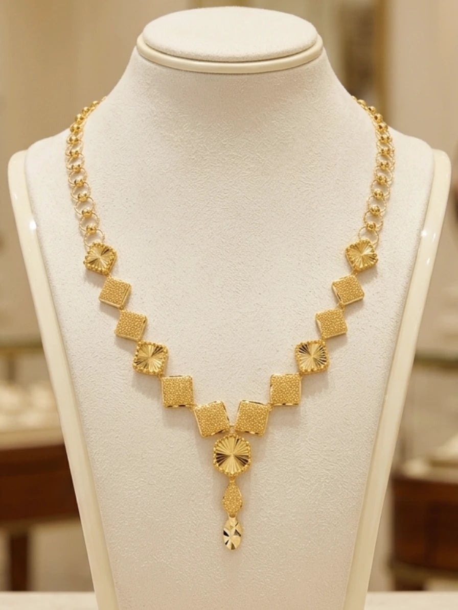 Turkish Gold Geometric Link Necklace with Pendant | Nidal Jewels