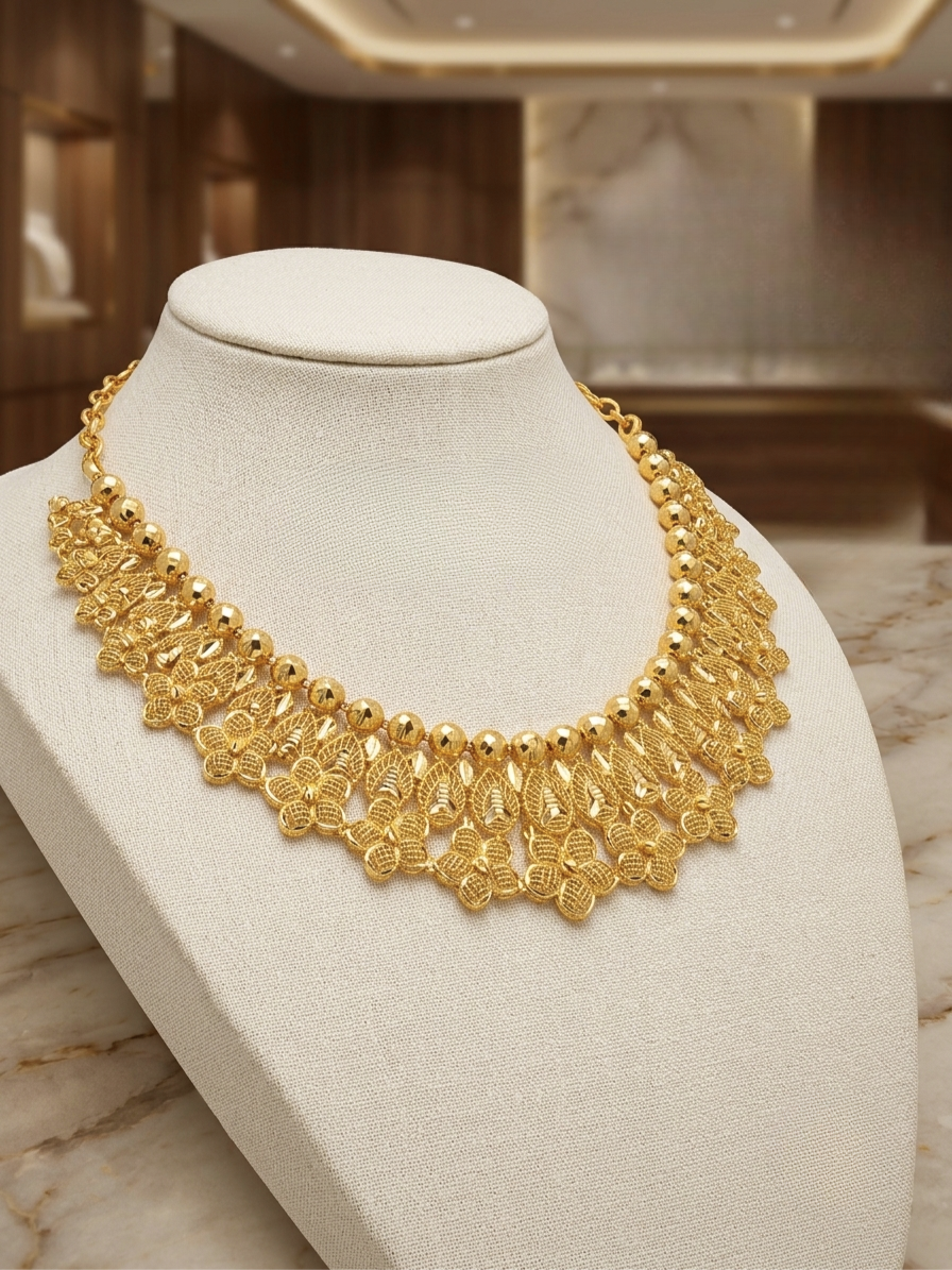 Turkish Gold Beaded Floral Statement Necklace | Nidal Jewels