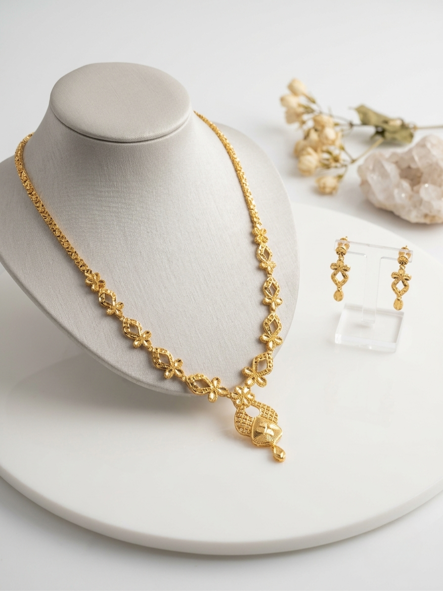 Turkish Gold Infinity Floral Necklace & Earrings Set | Nidal Jewels