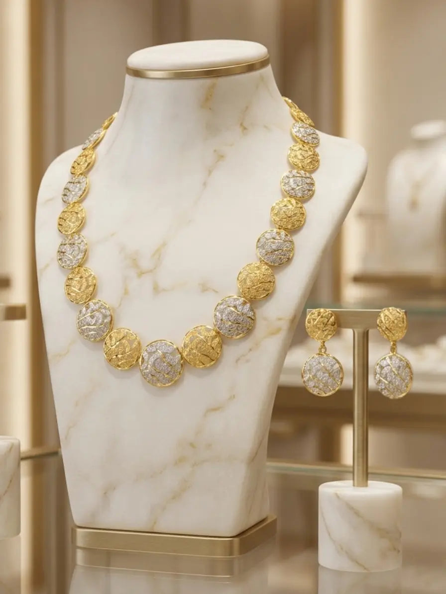 Turkish Gold Two-Tone Coin Necklace & Earrings Set | Nidal Jewels