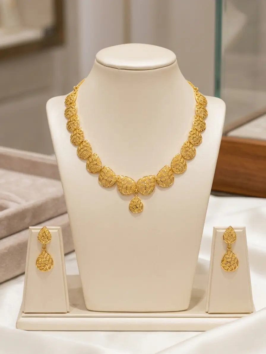Turkish Gold Teardrop Necklace & Earrings Set | Nidal Jewels