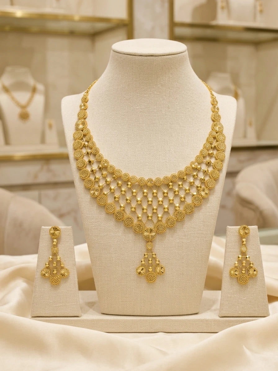 Turkish Gold Layered Filigree Necklace & Earrings Set | Nidal Jewels