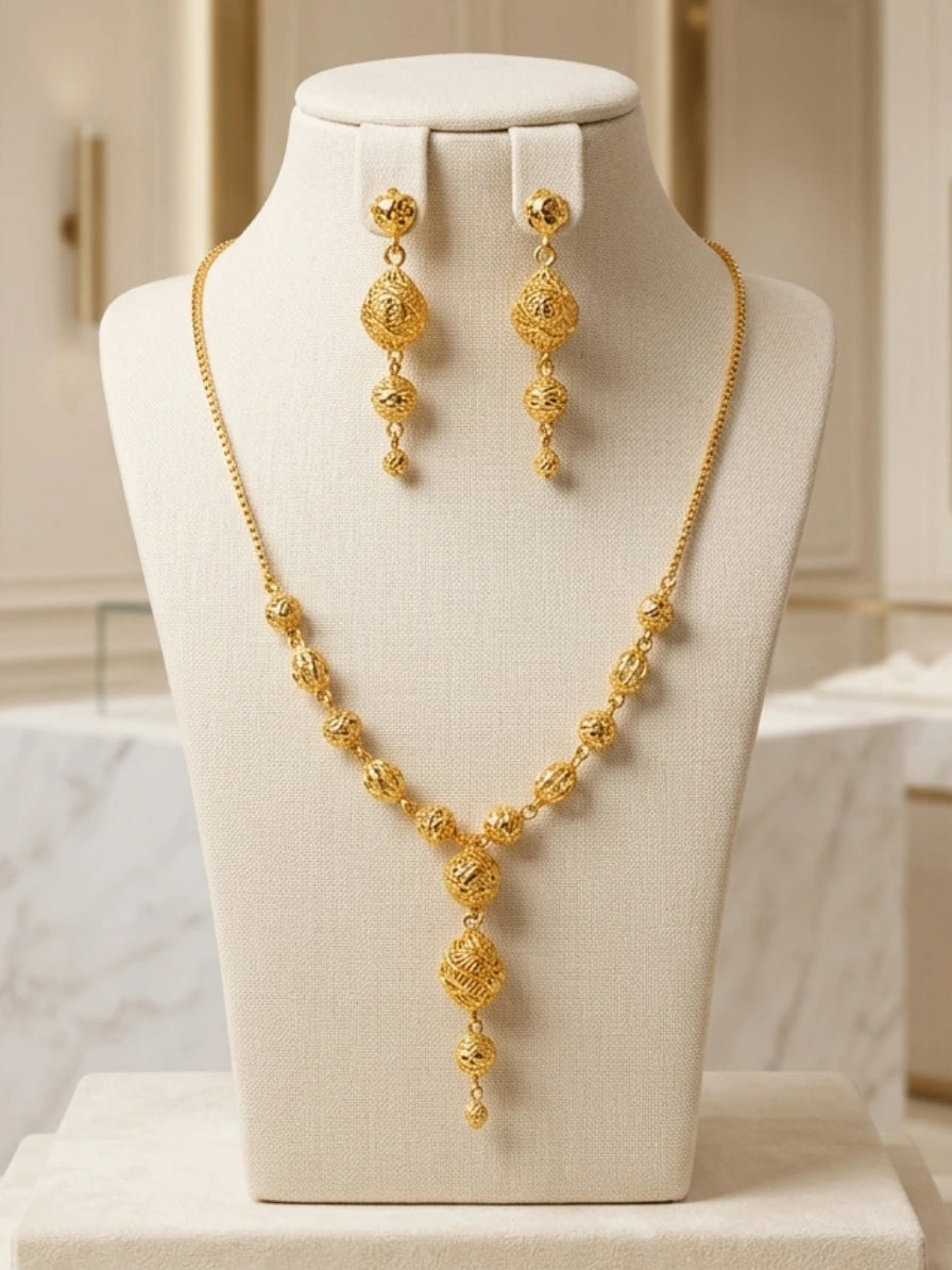 Turkish Gold Beaded Drop Necklace & Earrings Set | Nidal Jewels