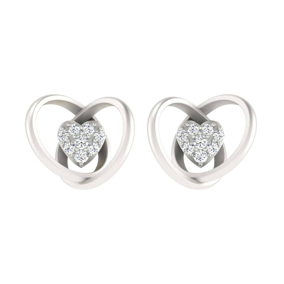 Nidal Jewels  | Double Heart Desire White Gold diamond studs