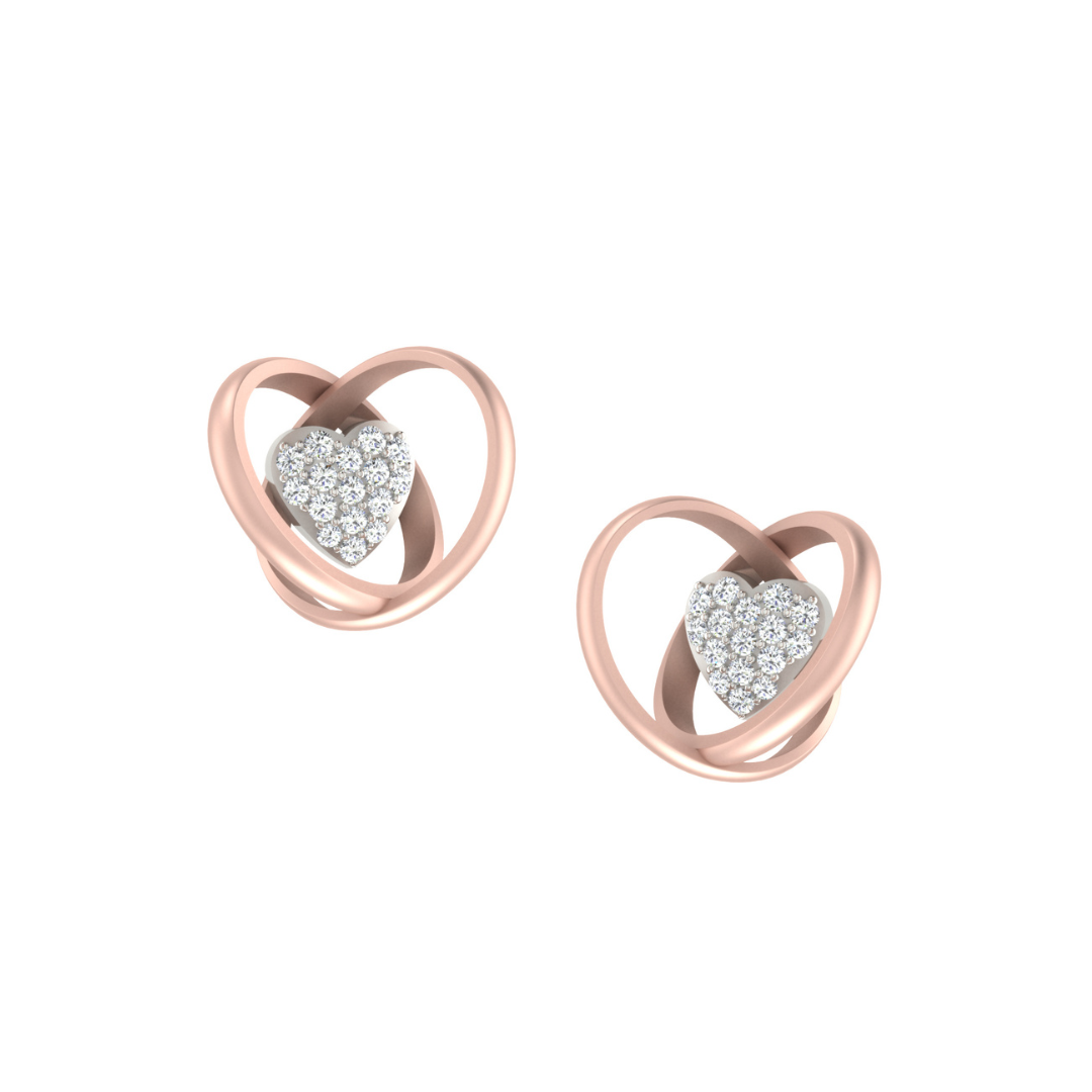Nidal Jewels | Double Heart Desire Rosegold Diamond Studs