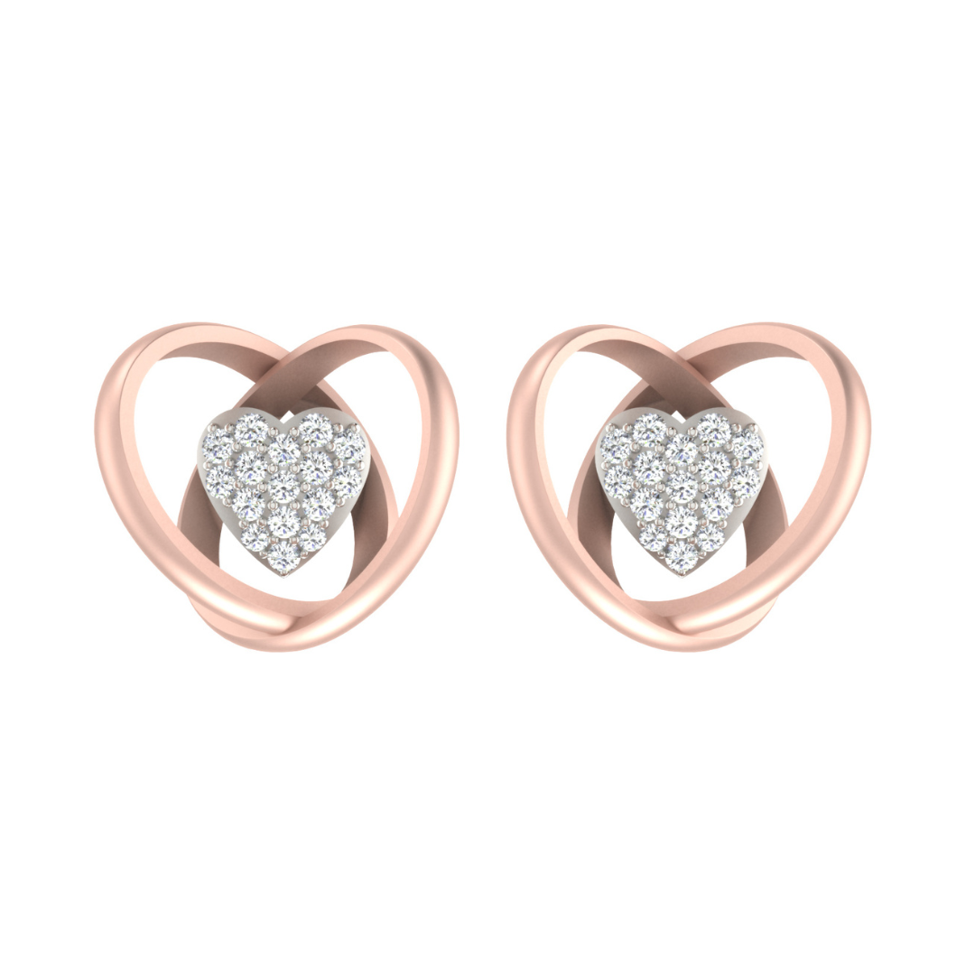 Nidal Jewels | Double Heart Desire Rosegold Diamond Studs