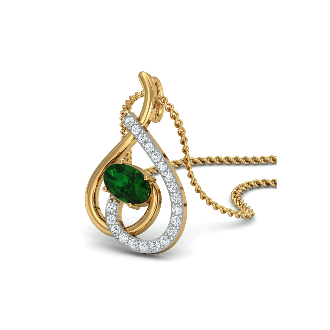 Nidal Jewels | Moss Green Heart Gold and Diamond Pendant Set
