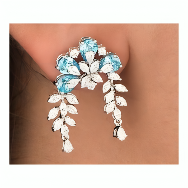 Nidal Jewels | IGI Certified Aqua Bloom Cascade Earrings