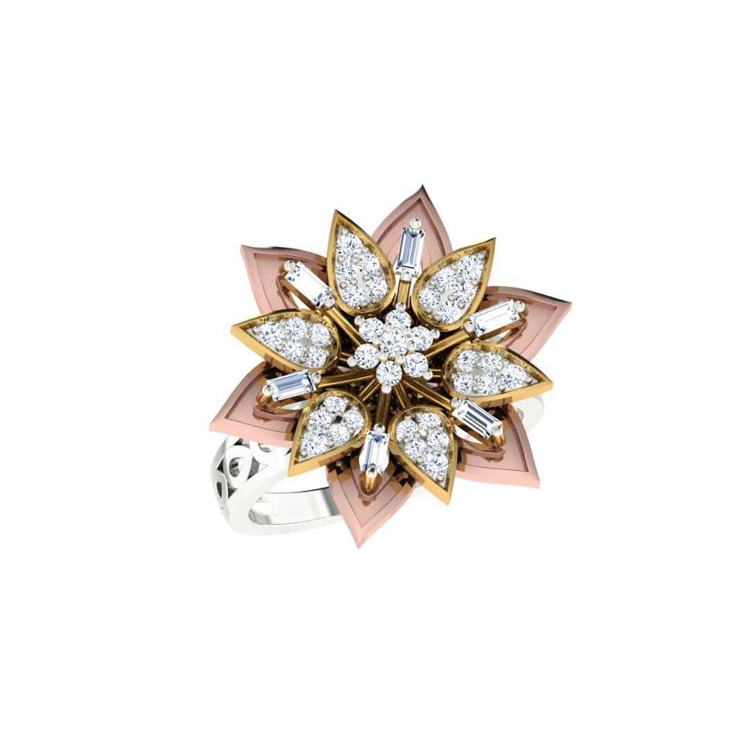 Nidal Jewels | Luxe Flower Rosegold and Diamond Ring - Nidal Jewels
