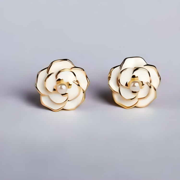 Nidal Jewels | Rose Pearl Gold Stud Earrings