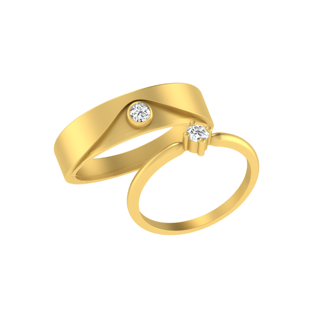 Nidal Jewels | Evermore Single stone Diamond  Gold Couple Bands - Nidal Jewels