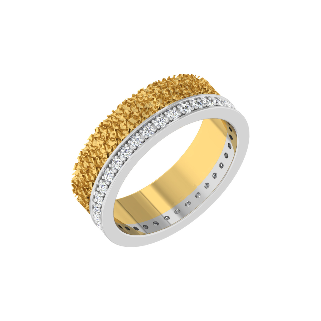 Nidal Jewels| Wren Duo-tone Silver and Gold Textured Diamond Band - Nidal Jewels