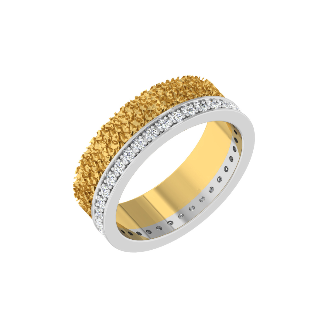 Nidal Jewels| Wren Duo-tone Silver and Gold Textured Diamond Band