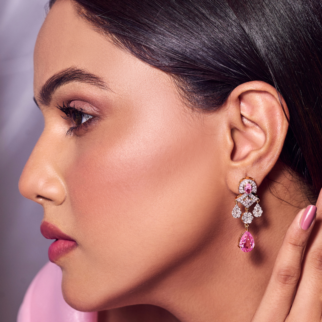 Nidal Jewels | Emerald and Pink Sapphire Drop Earrings