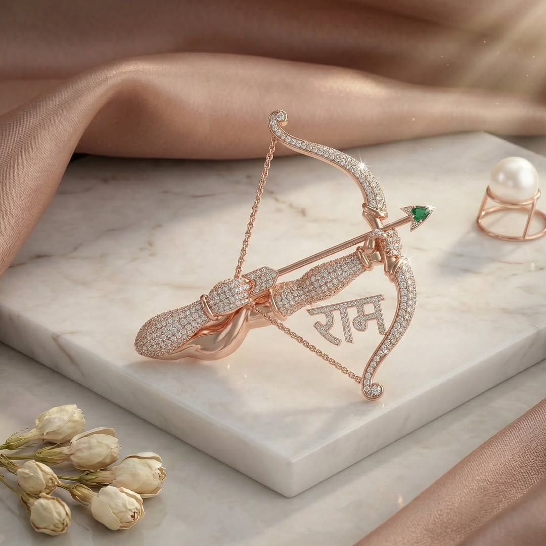 Lord Ram Bow & Arrow Diamond Brooch | Divine Symbol Pin